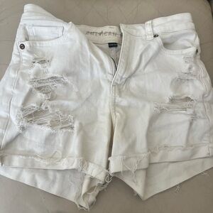American Eagle Outfitters White Jean Shorts with Distressed Design